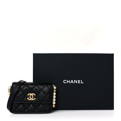 Chanel Calfskin Quilted About Pearls Card Holder Flap With Chain Black 12 of 12