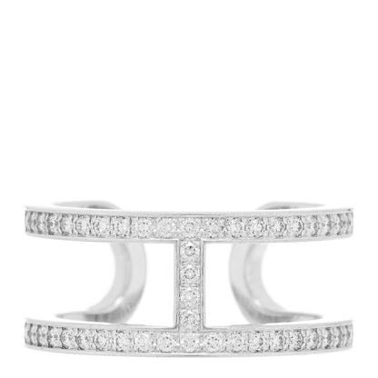 Hermes 18K White Gold Diamond MM Ever Chaine D'Ancre Ring 52 6 1 of 5