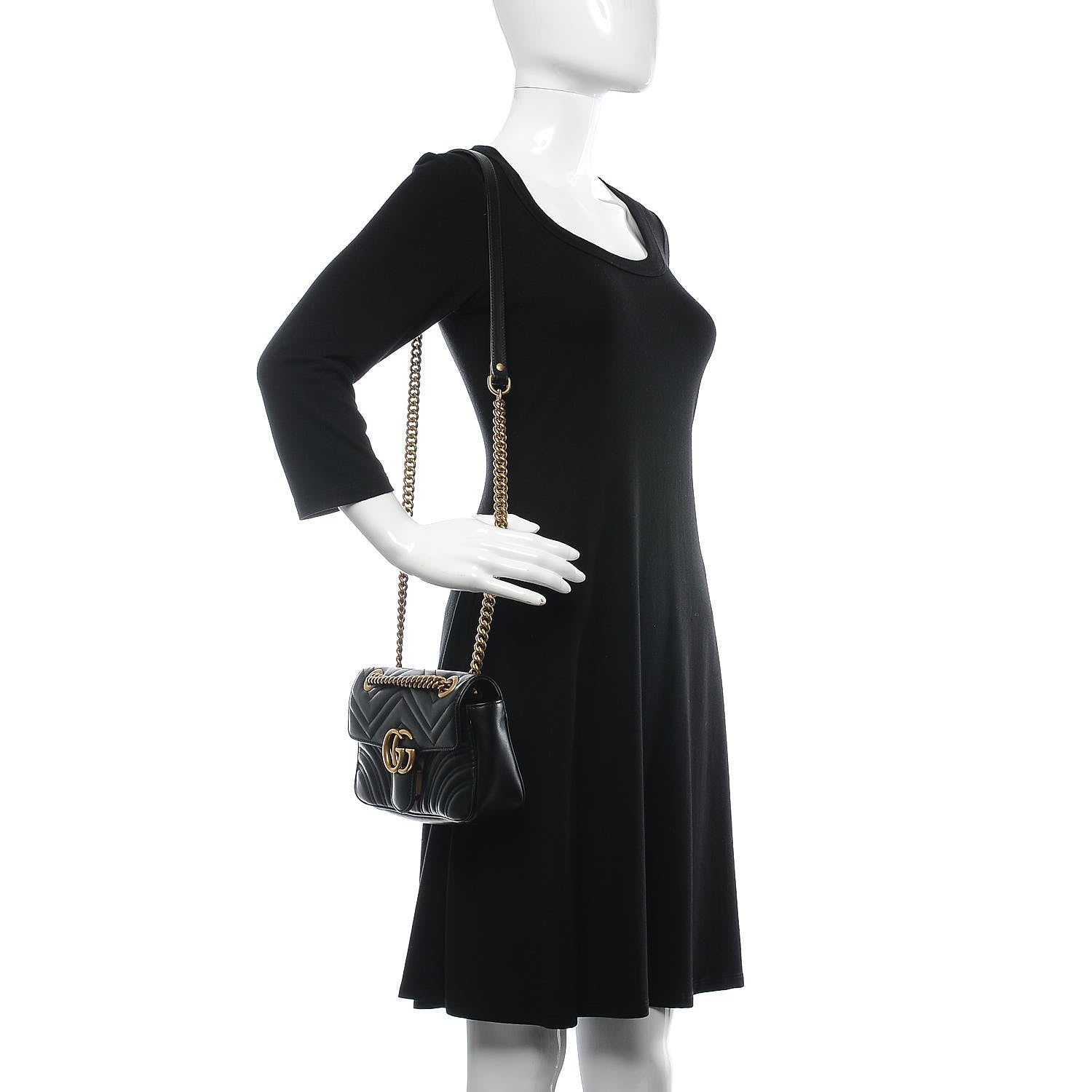 Gucci Calfskin Matelasse Mini GG Marmont Shoulder Bag Black 2 of 8