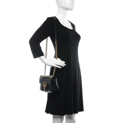 Gucci Calfskin Matelasse Mini GG Marmont Shoulder Bag Black 2 of 8