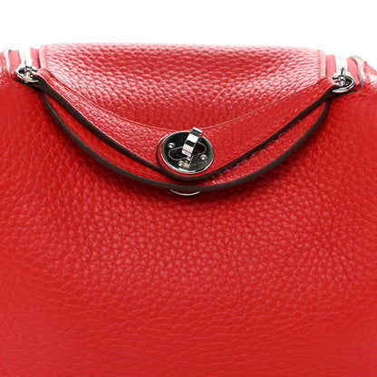 Hermes Taurillon Clemence Mini Lindy 20 Rouge Radieux 8 of 11