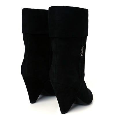 Saint Laurent Kid Scamosciato Niki 85 Wedge Booties 36 Black 5 of 10