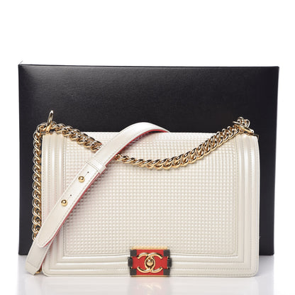 Chanel Lambskin Embossed New Medium Boy Cube Flap White 11 of 11