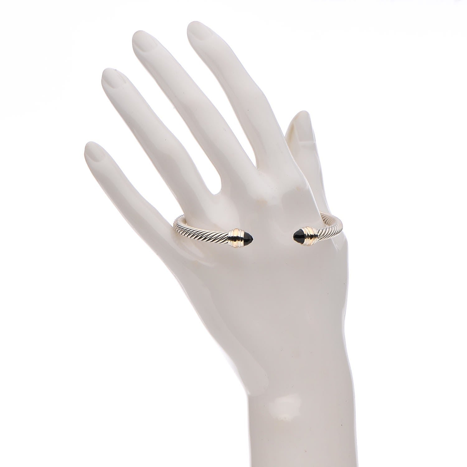 David Yurman Sterling Silver 14K Yellow Gold Black Onyx 5mm Cable Classics Bracelet 2 of 5