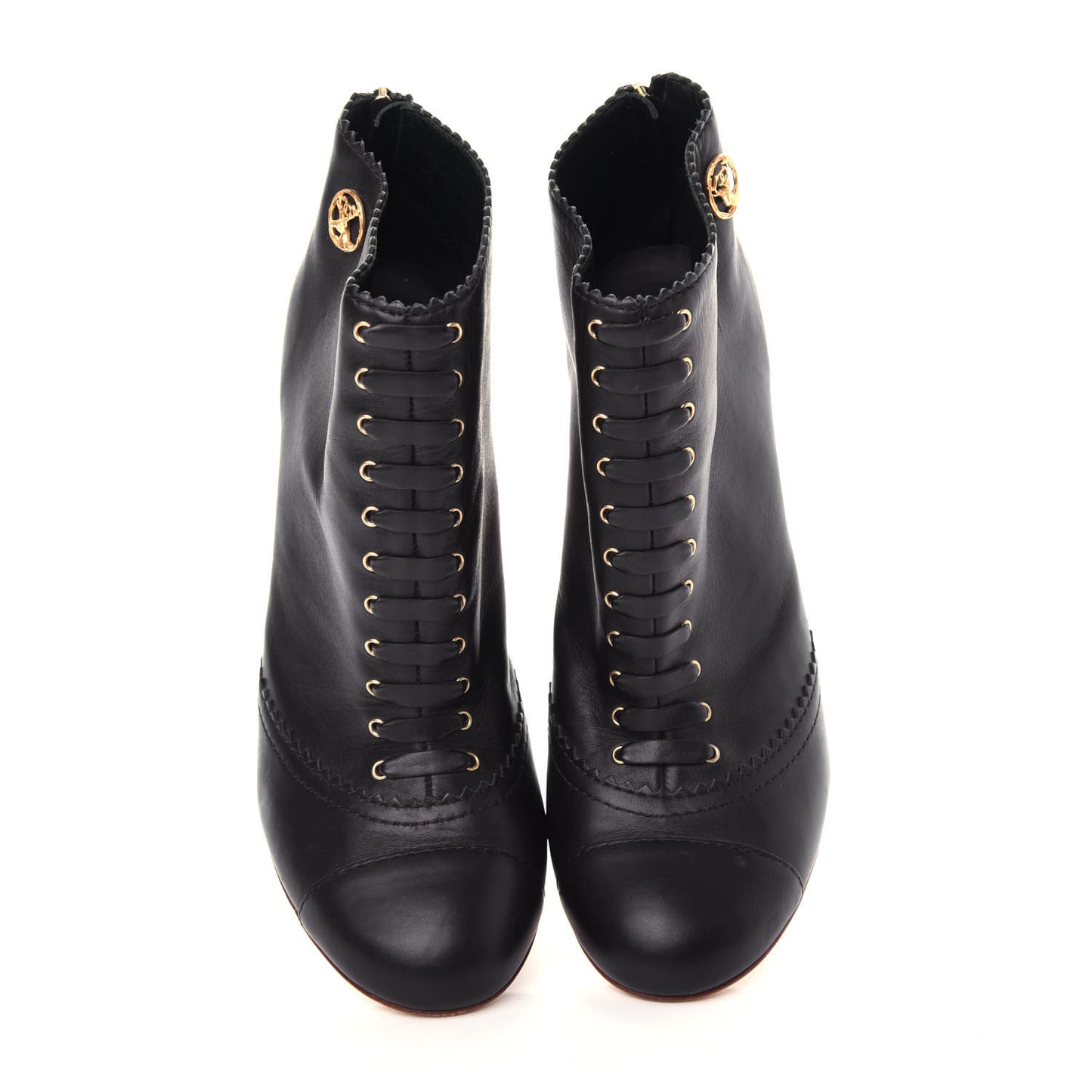 Calfskin Lace Up Short Boots 40 Black