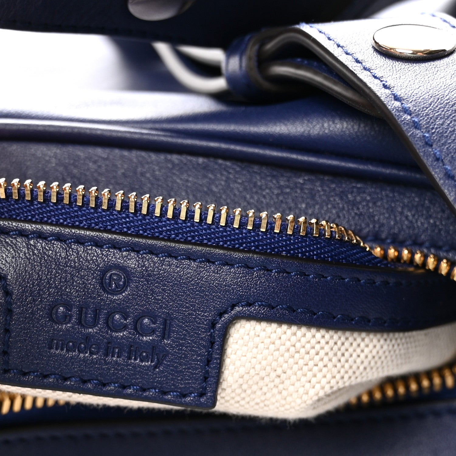 Gucci Aria Calfskin Web Large Attache Shoulder Bag Navy 6 of 9