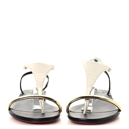 Christian Louboutin Nappa Patent Athinita Flat Sandals 37.5 White Gold Black 3 of 9