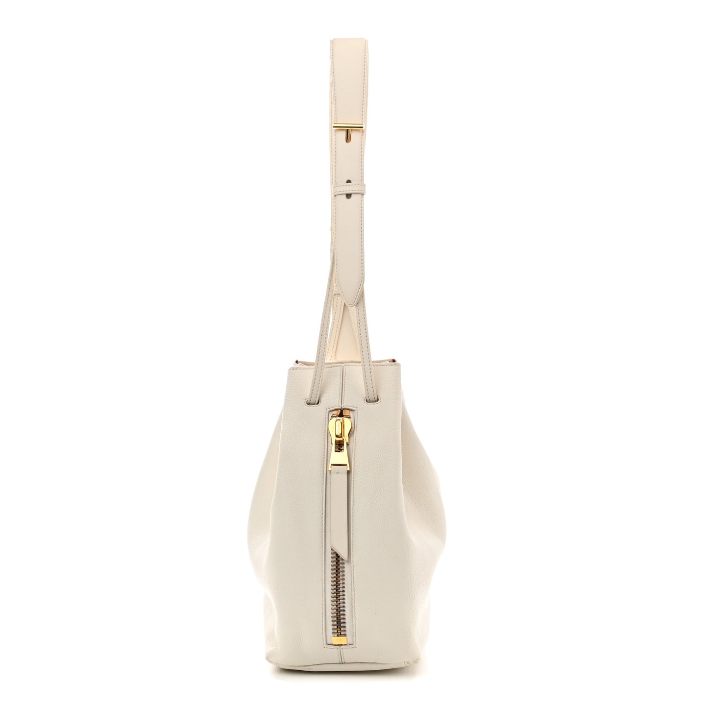 Calfskin Zip Bucket Bag White