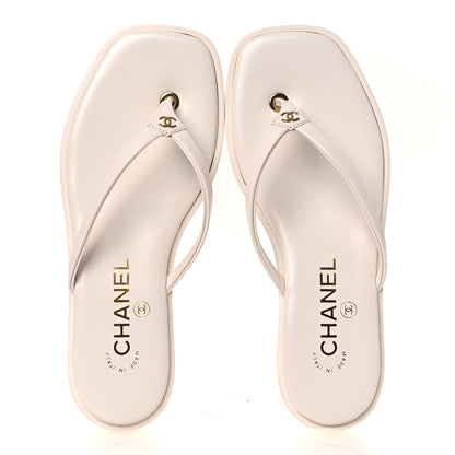 Chanel Goatskin CC Times Square Thong Sandals 35.5 White 2 of 12