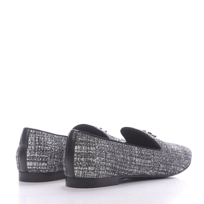 Chanel Fantasy Fabric Grosgrain CC Mocassin Loafers 37 White Black 4 of 11