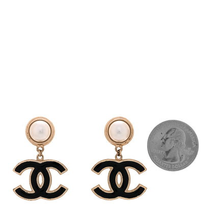 Chanel Pearl Enamel CC Drop Earrings Black 2 of 6