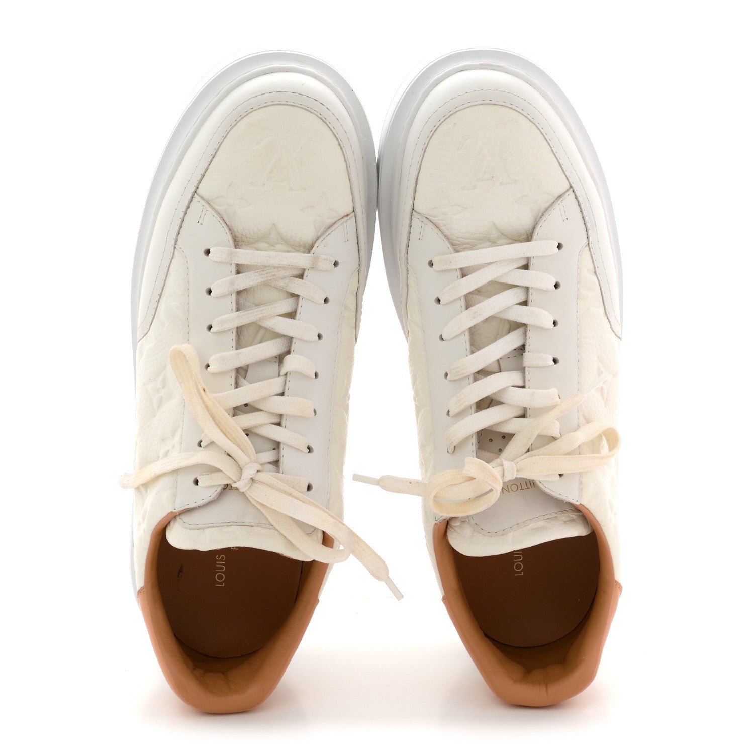 Louis Vuitton Grained Calfskin Embossed Monogram Mens Beverly Hills Sneakers 8.5 White 2 of 12