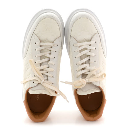 Louis Vuitton Grained Calfskin Embossed Monogram Mens Beverly Hills Sneakers 8.5 White 2 of 12