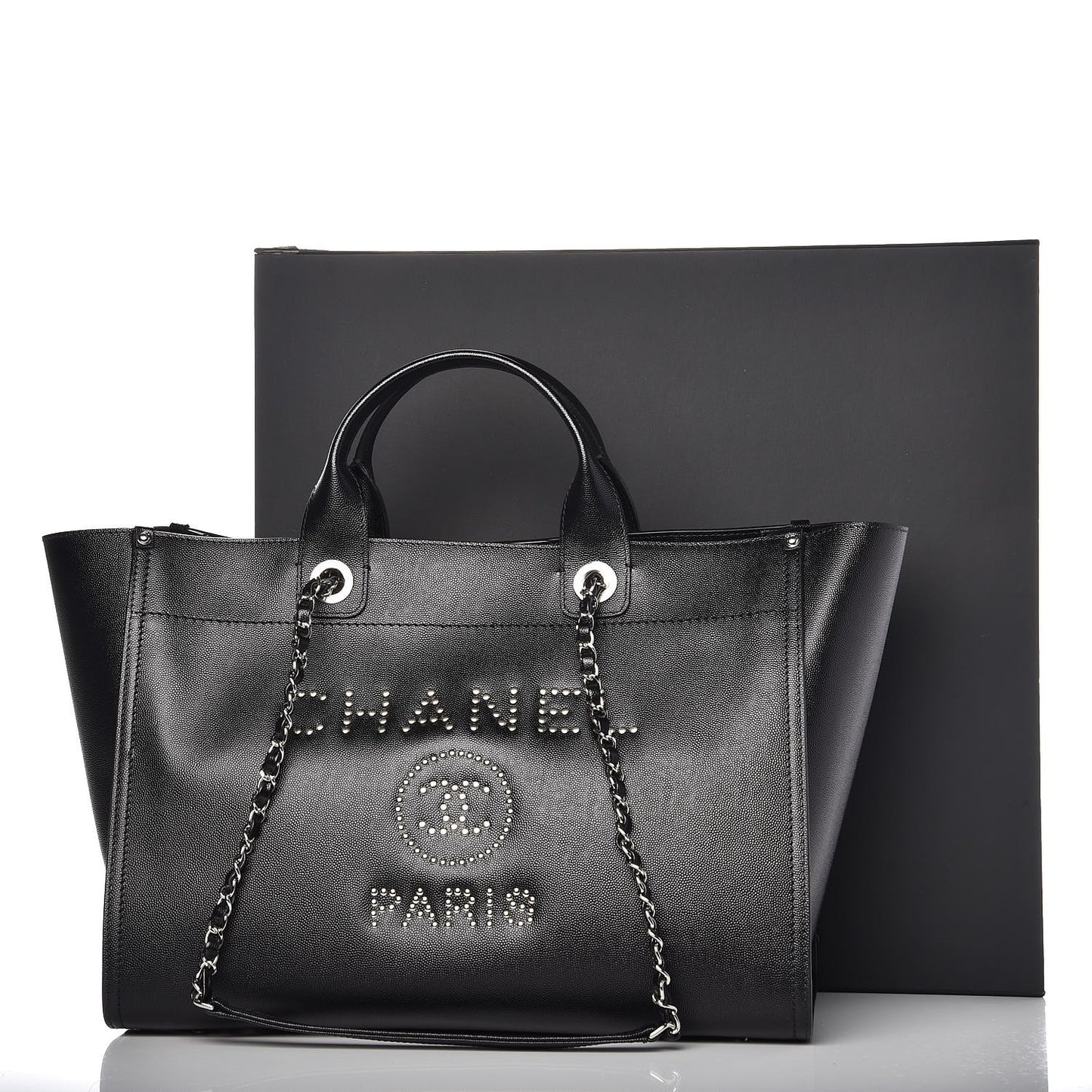 Caviar Medium Studded Deauville Tote Black