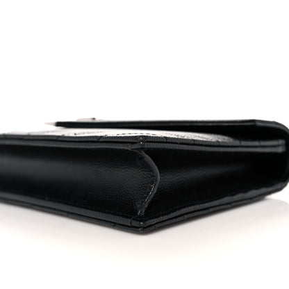 Saint Laurent Grain De Poudre Matelasse Chevron Monogram Envelope Chain Wallet Black 8 of 9