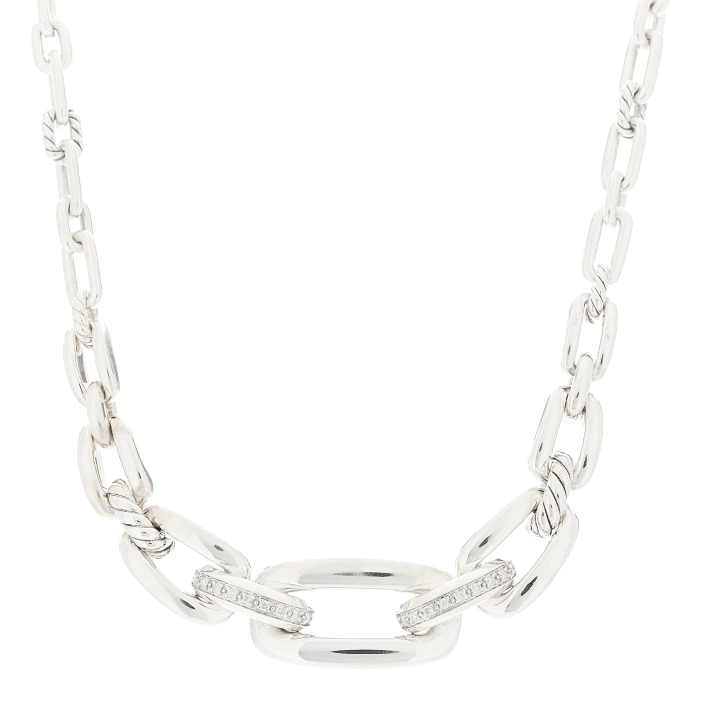 Sterling Silver Diamond Wellesley Link Toggle Necklace