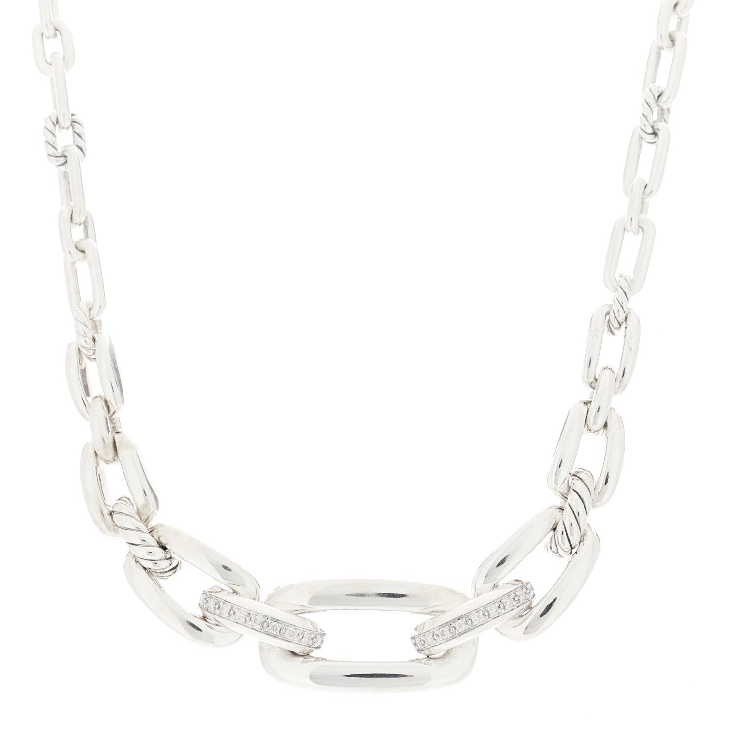 David Yurman Sterling Silver Diamond Wellesley Link Toggle Necklace 1 of 5
