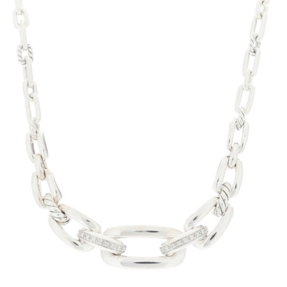 David Yurman Sterling Silver Diamond Wellesley Link Toggle Necklace 1 of 5