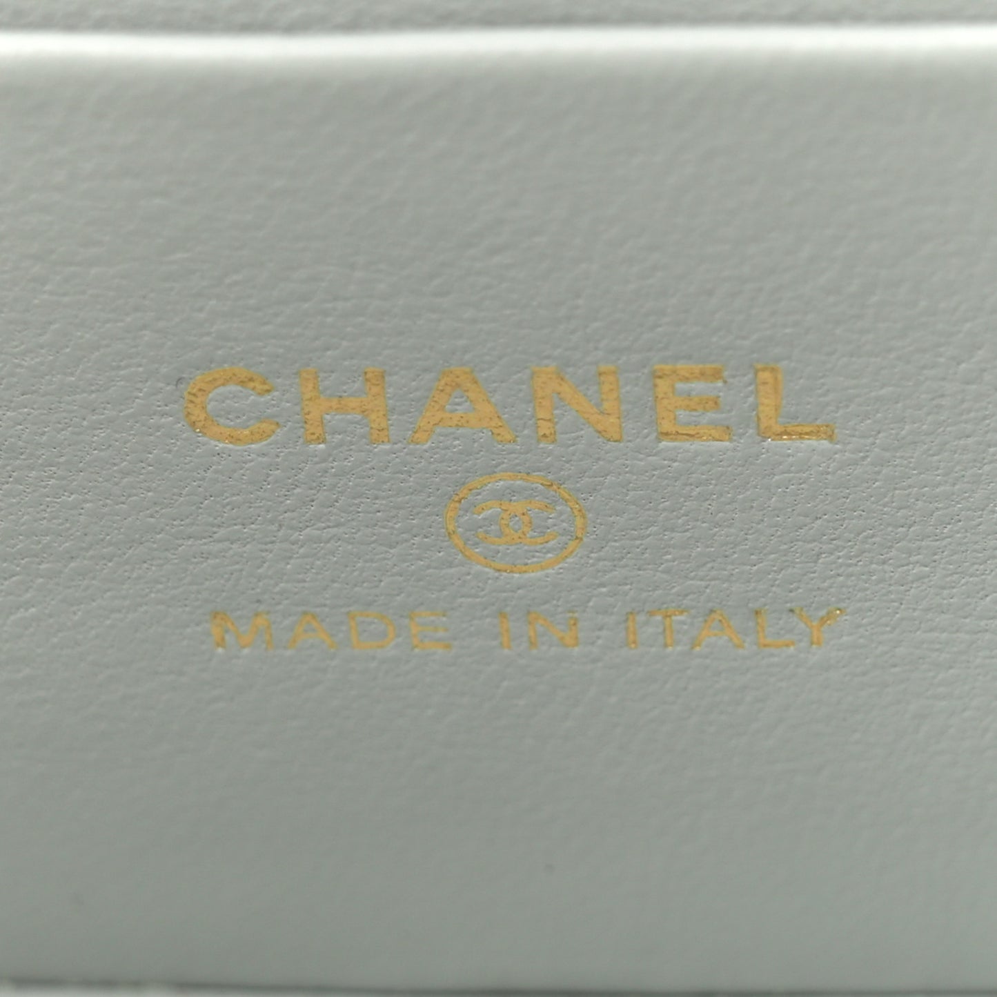 Lambskin Enamel Quilted Logo Small Vanity Case With Chain Light Grey