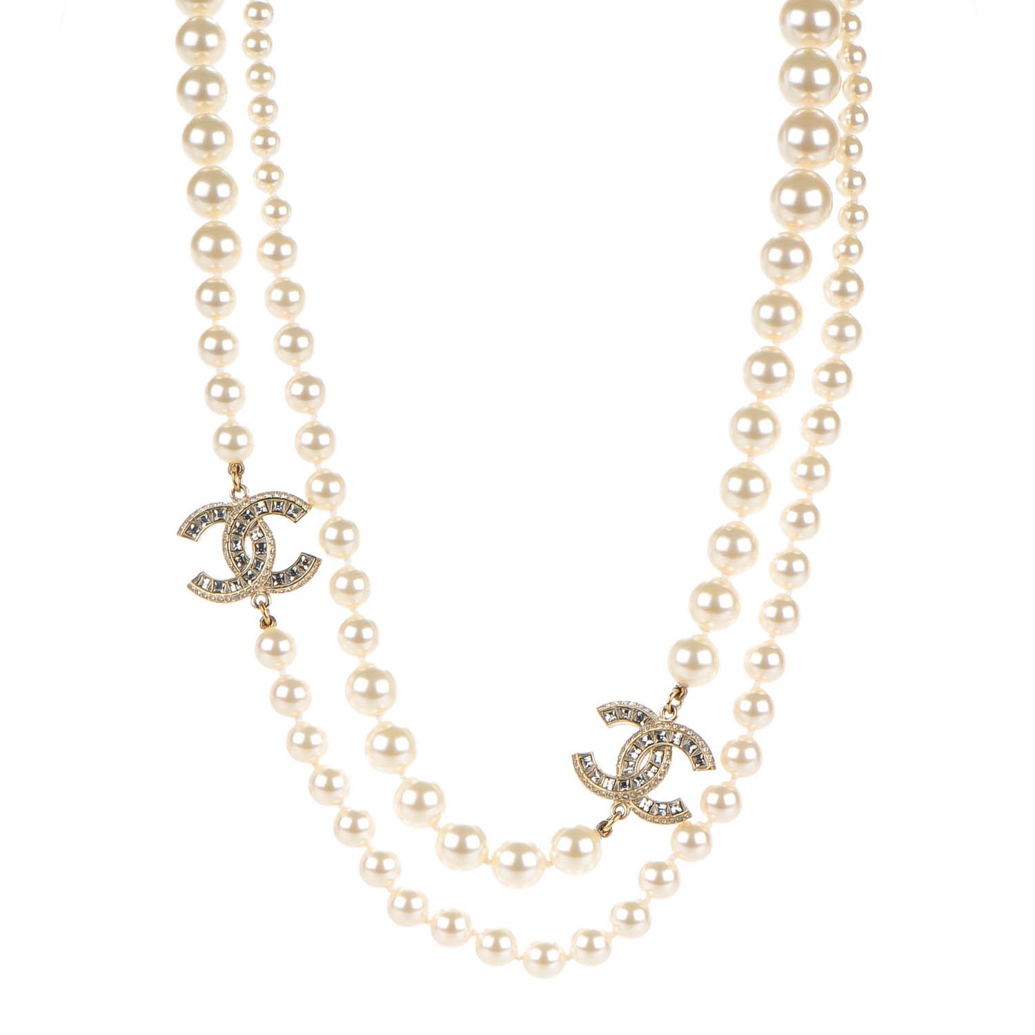 Chanel Baguette Crystal Pearl CC Long Necklace Gold 1 of 5