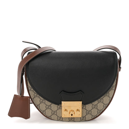 Gucci GG Supreme Monogram Calfskin Small Padlock Messenger Shoulder Bag Beige Black Cuir 1 of 10