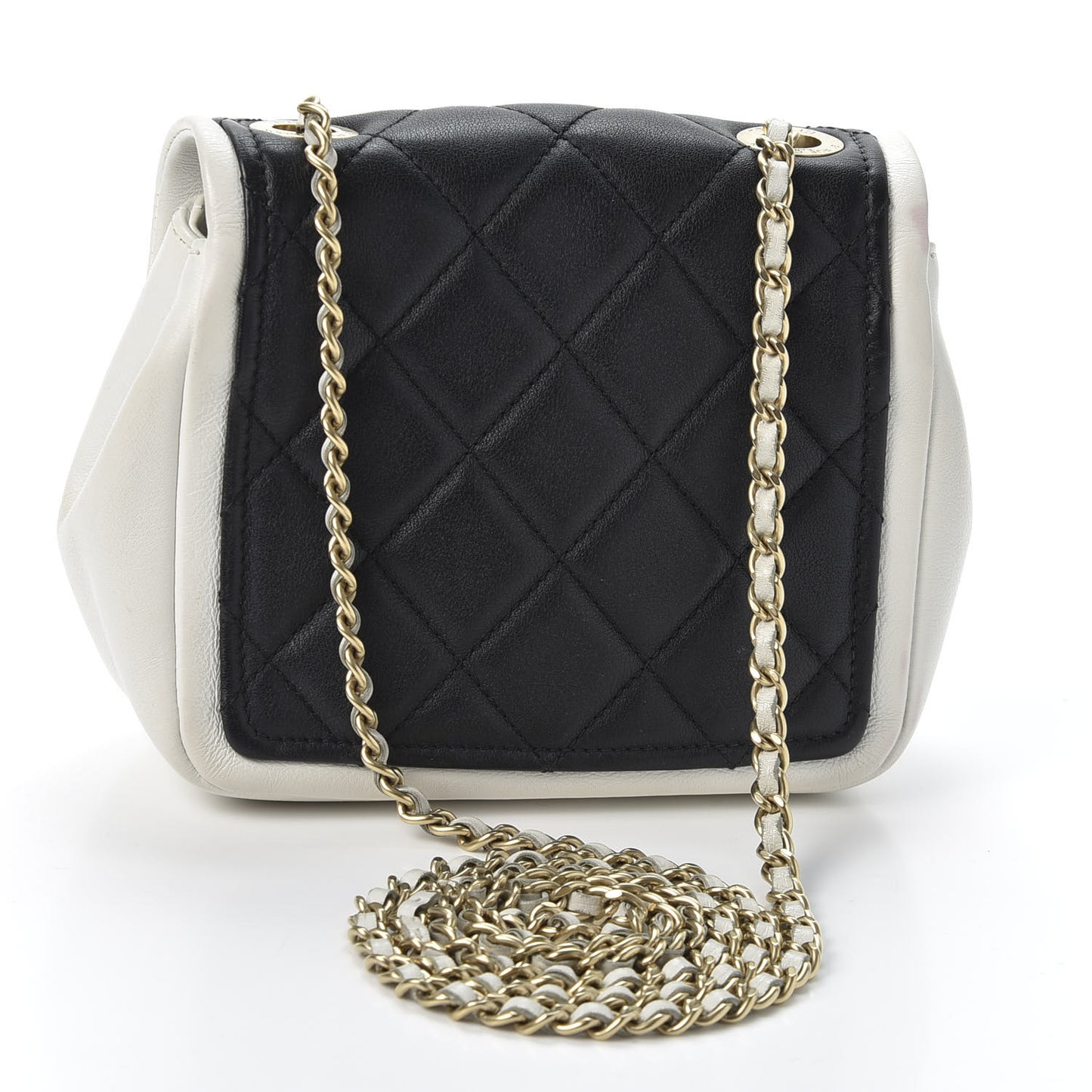 Lambskin Quilted Graphic Mini Flap Bag Black White