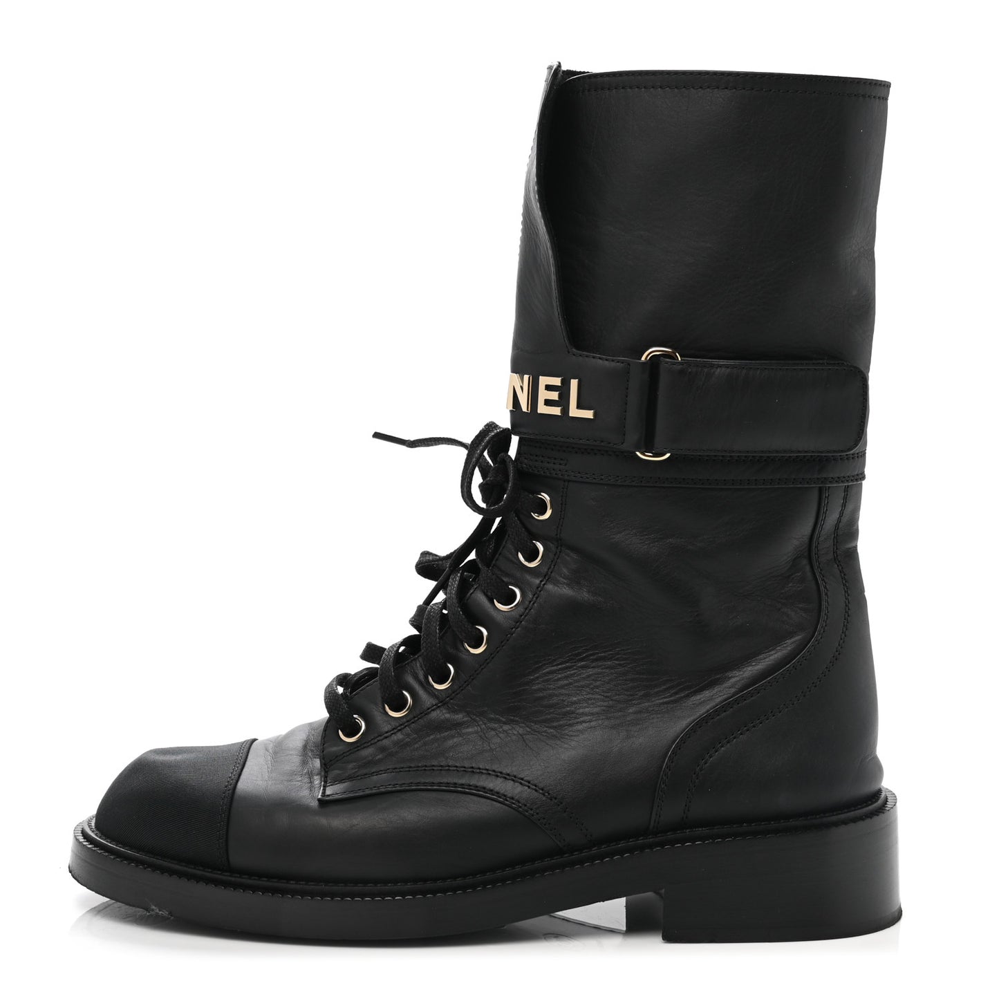 Shiny Calfskin Lace Up Combat Boots 40 Black