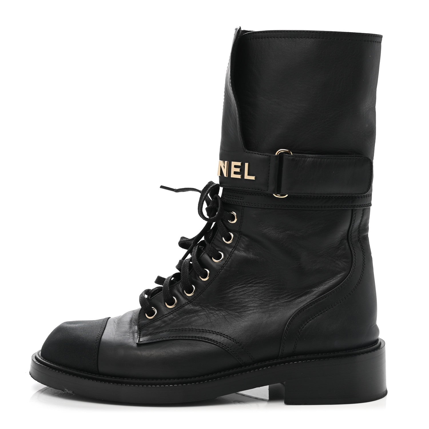 Chanel Shiny Calfskin Lace Up Combat Boots 40 Black 1 of 9