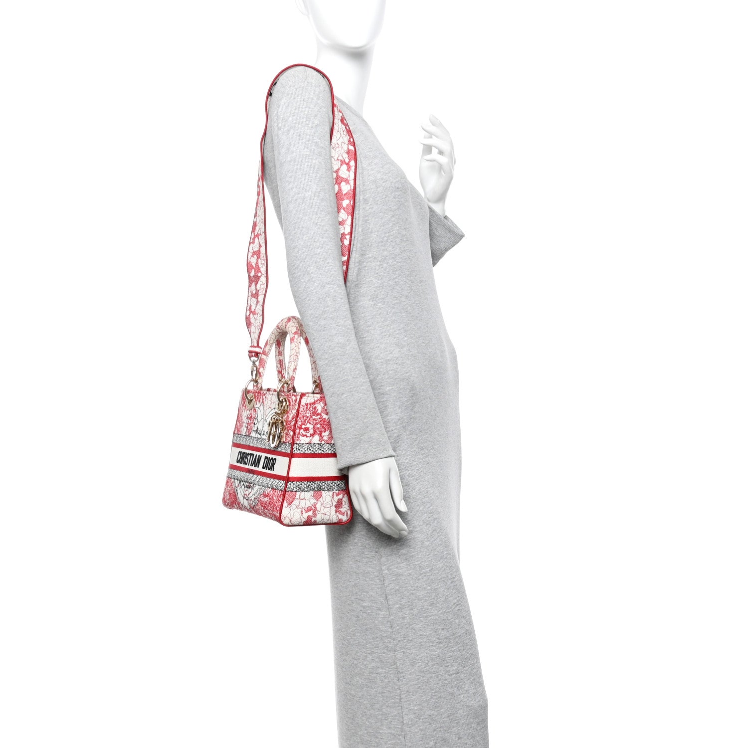Christian Dior Canvas Embroidered Medium Dioramour D-Royaume Lady D-Lite Red Multicolor 2 of 9