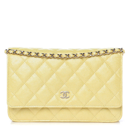 Chanel Iridescent Caviar Quilted Wallet on Chain WOC Yellow 1 of 11