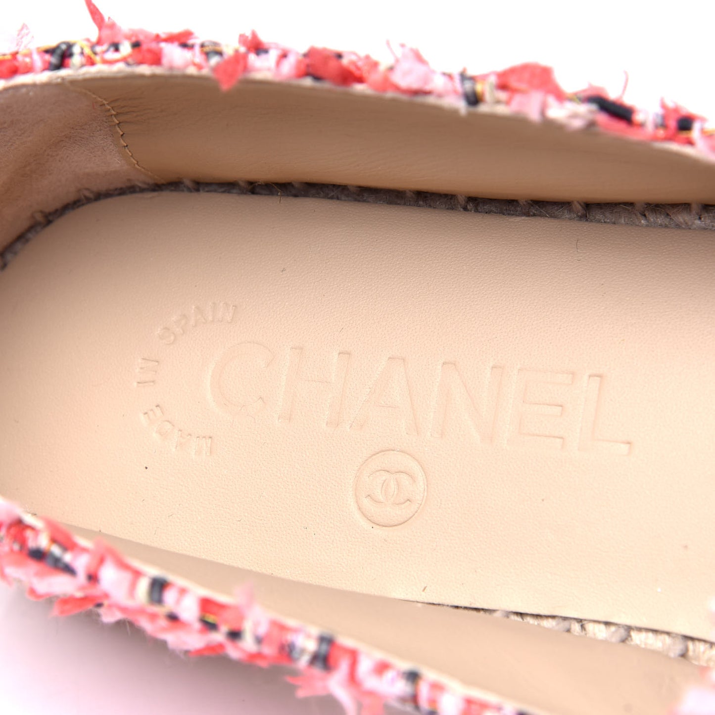 Tweed Grosgrain CC Espadrilles 37 Coral Red Pink Black