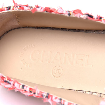 Chanel Tweed Grosgrain CC Espadrilles 37 Coral Red Pink Black 6 of 6