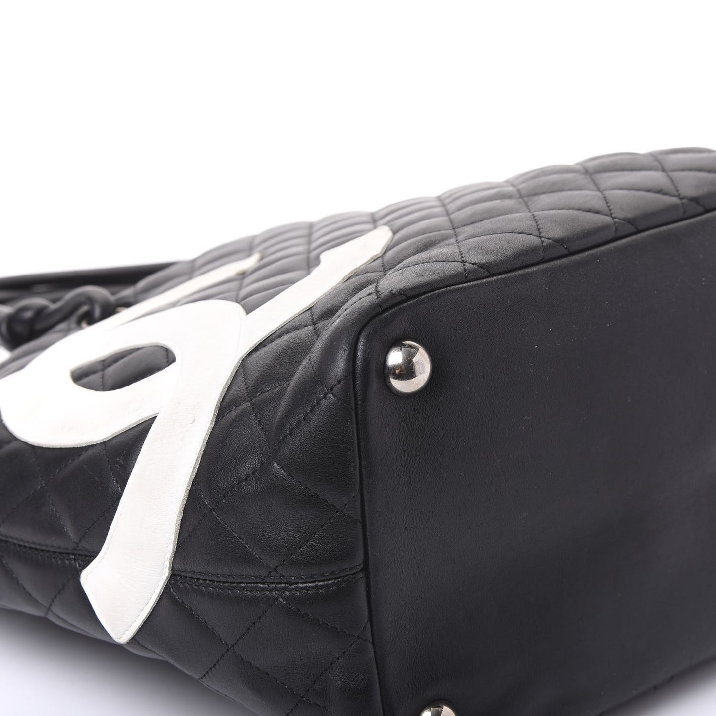 Calfskin Quilted Large Cambon Tote Black White