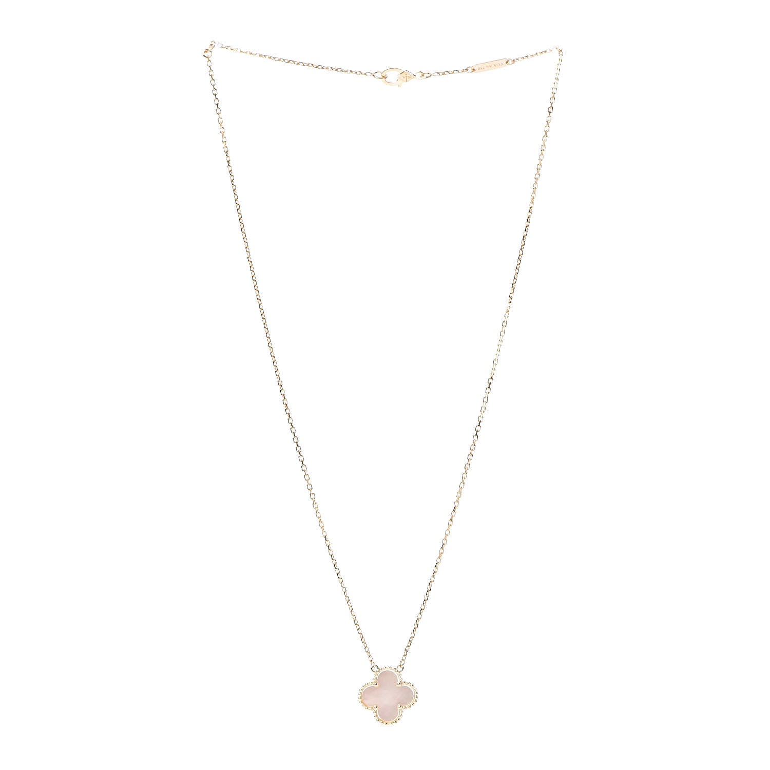 Van Cleef & Arpels 18K Yellow Gold Mother of Pearl Vintage Alhambra Pendant Necklace 3 of 8