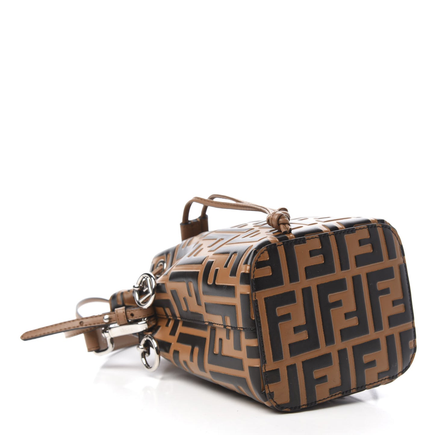 Vitello Liberty F is Fendi FF Embossed Mini Mon Tresor Bucket Bag Tobacco Black