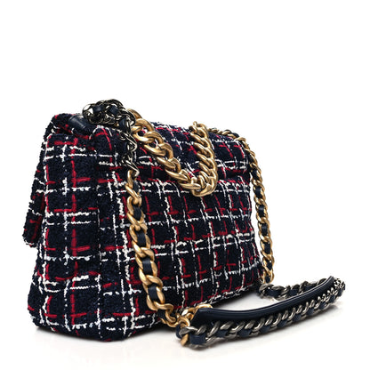 Chanel Tweed Quilted Large Chanel 19 Flap Navy Blue White Red 3 of 10