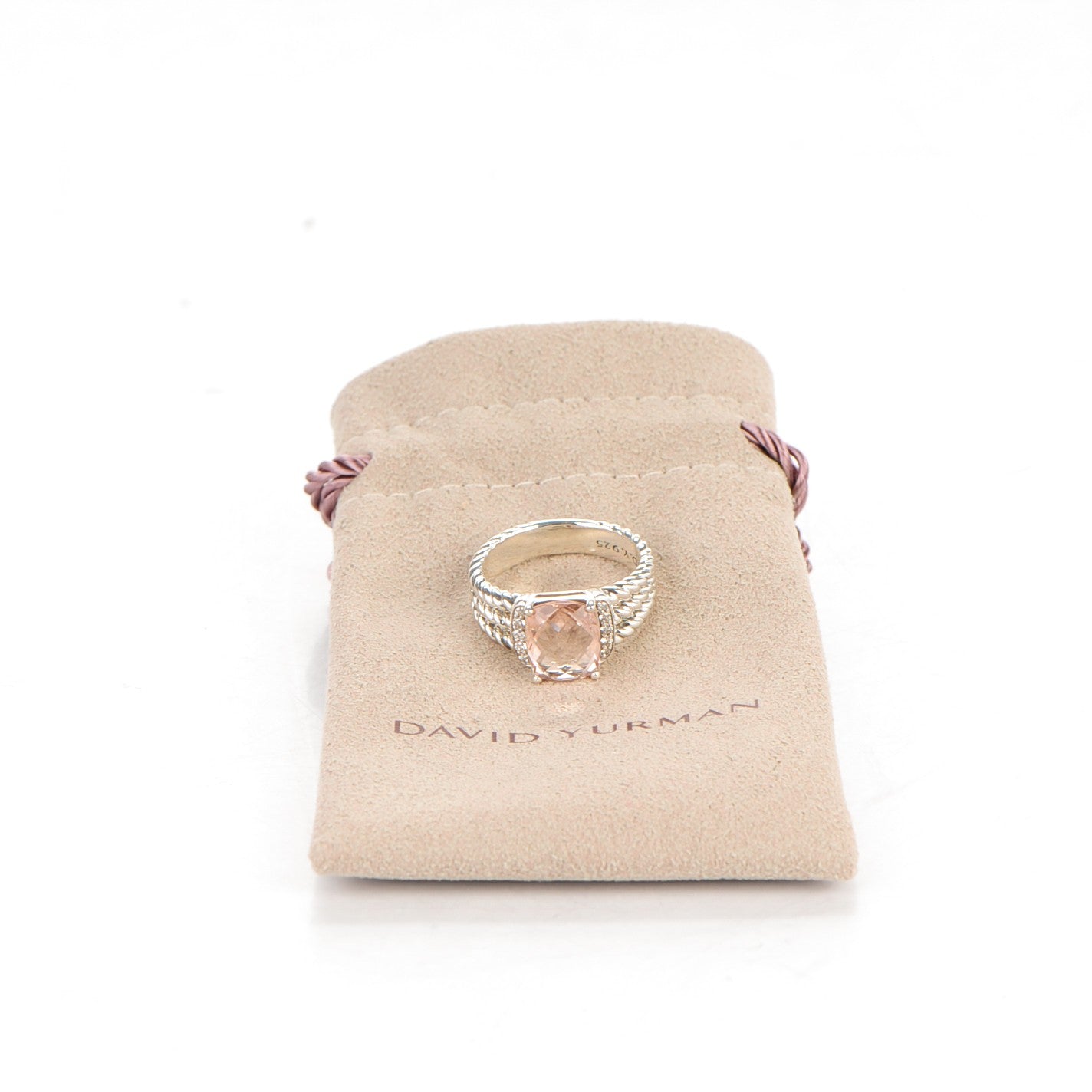David Yurman Sterling Silver Diamond Morganite 10mm Petite Wheaton Ring 54 7 6 of 6