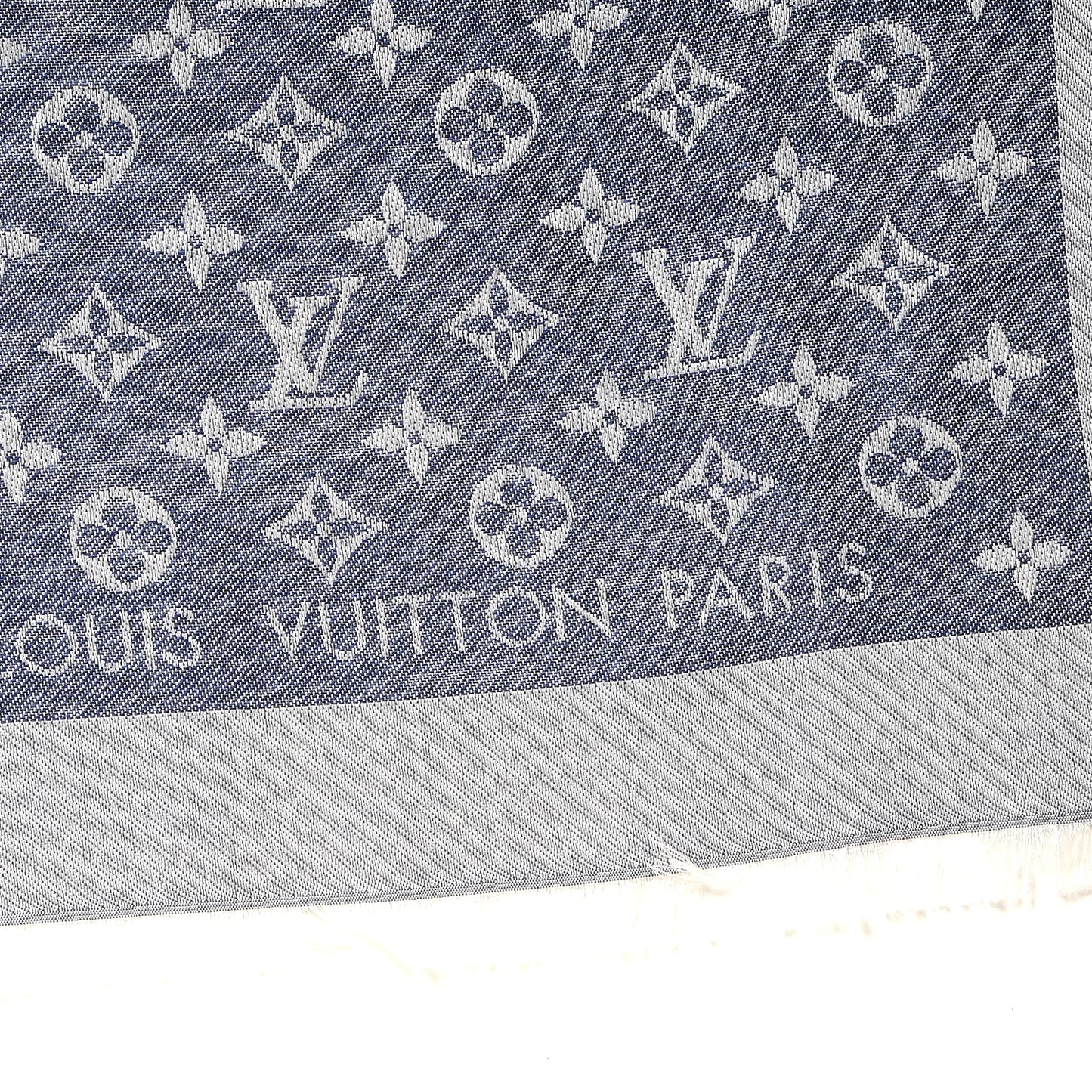 Silk Wool Monogram Denim Shawl Blue