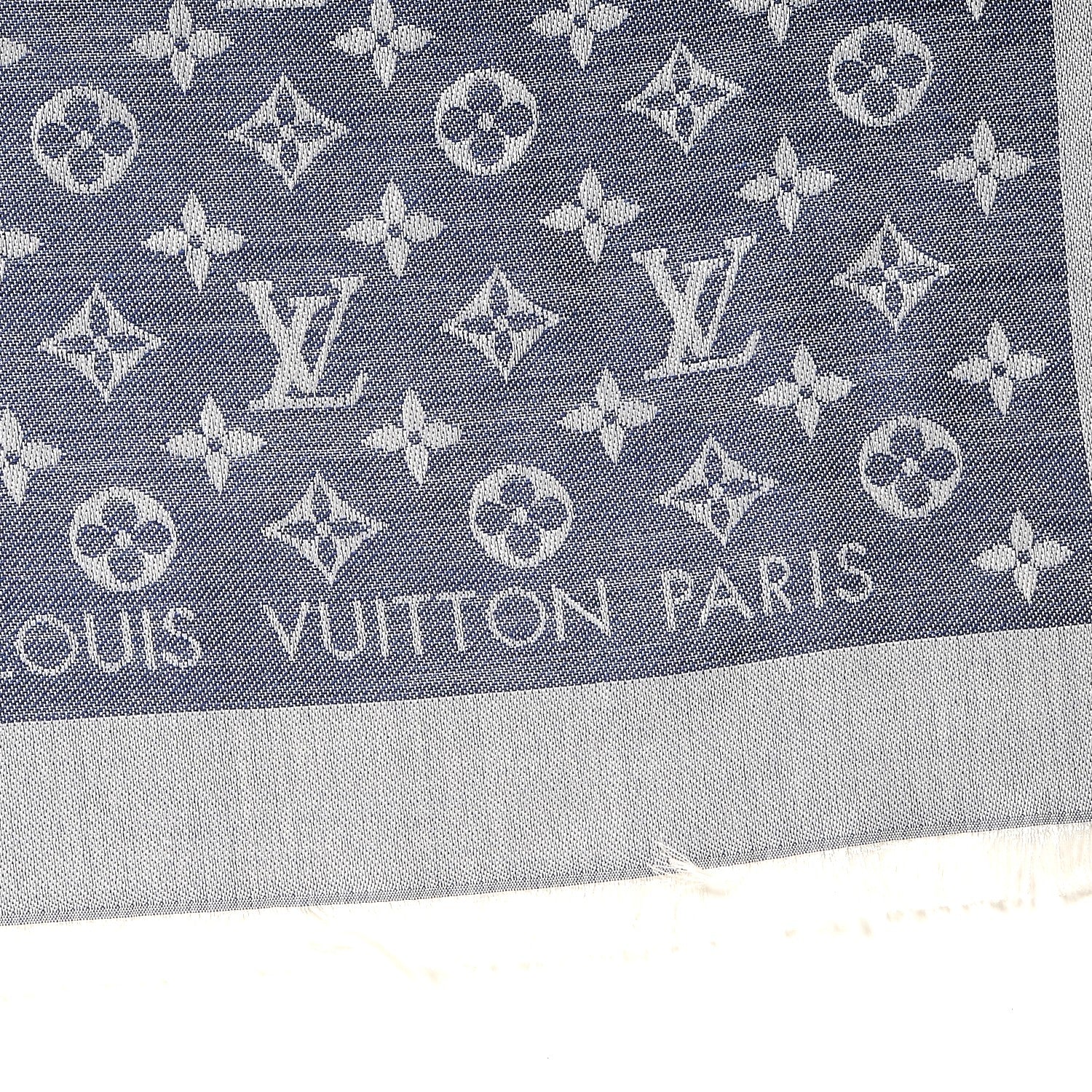 Louis Vuitton Silk Wool Monogram Denim Shawl Blue 3 of 5