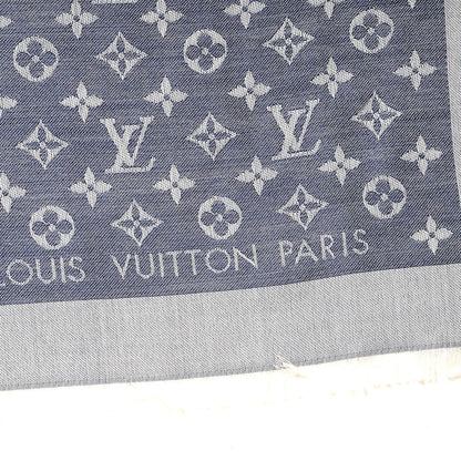 Louis Vuitton Silk Wool Monogram Denim Shawl Blue 3 of 5
