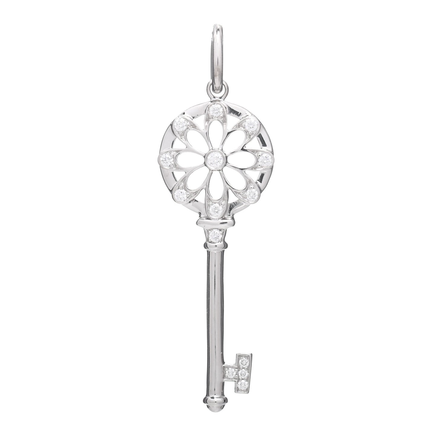 18K White Gold Diamond Floral Key Pendant