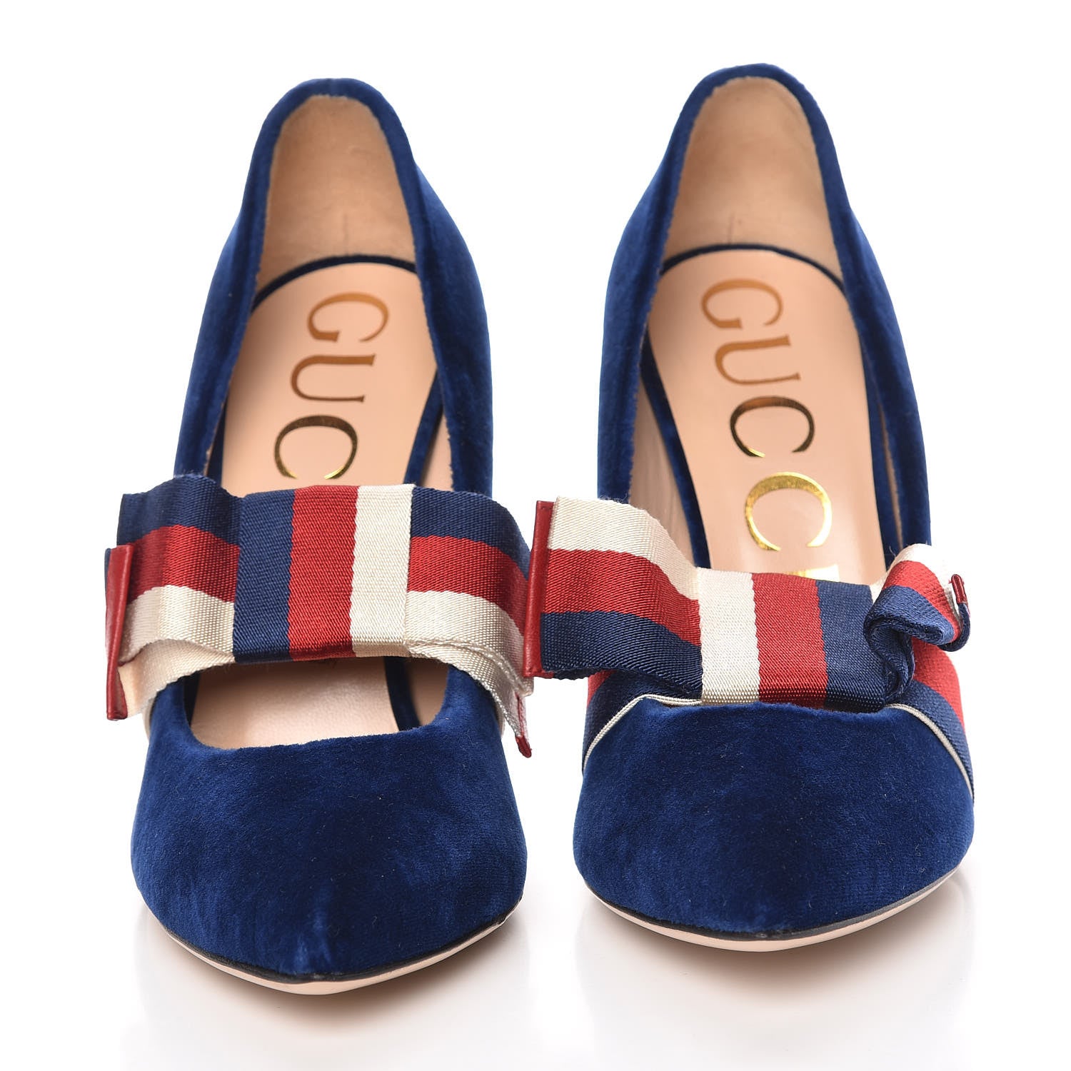 Gucci Velvet Removable Web Bow Pumps 39.5 Cobalt 2 of 11