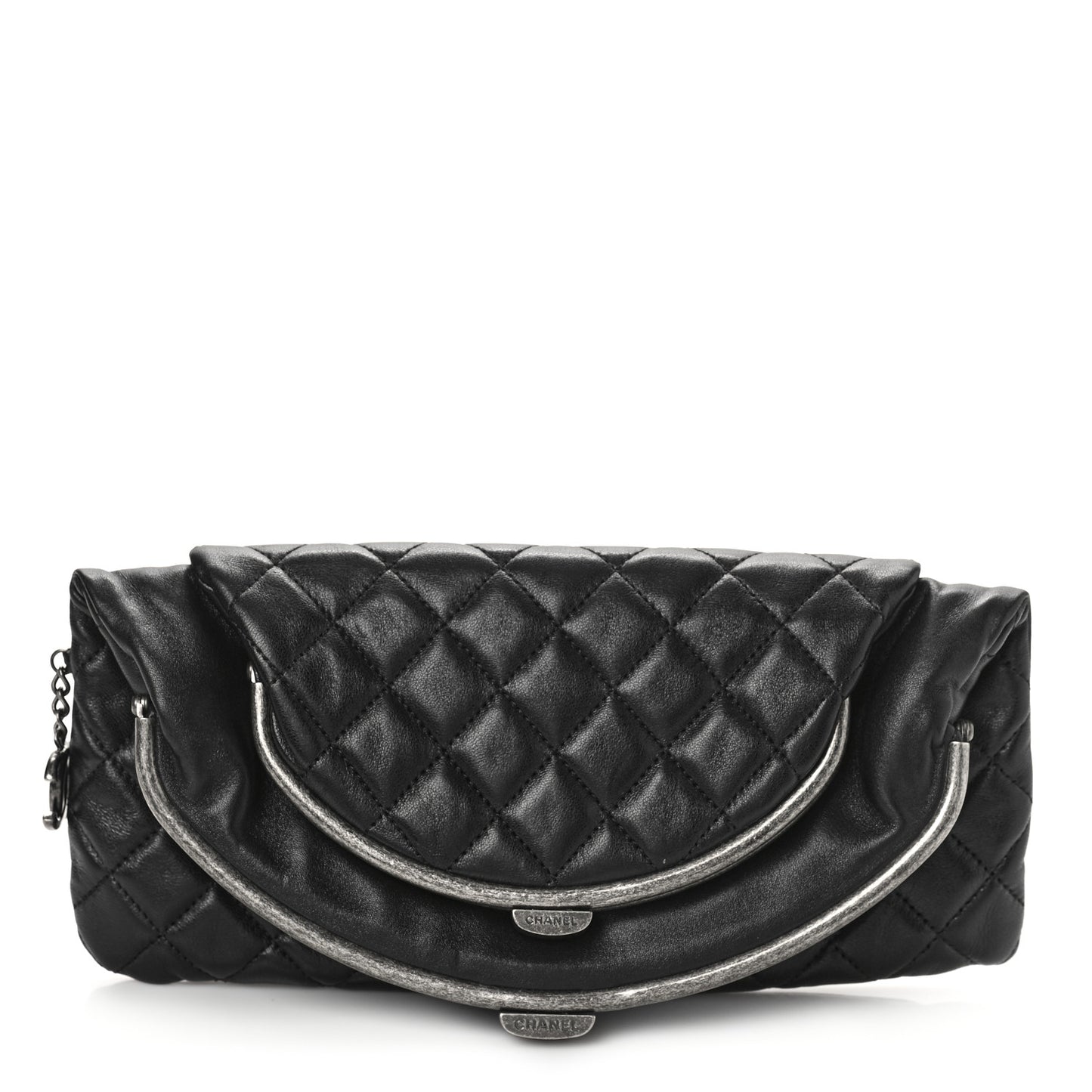 Lambskin Quilted Frame Clasp Flap Clutch Black