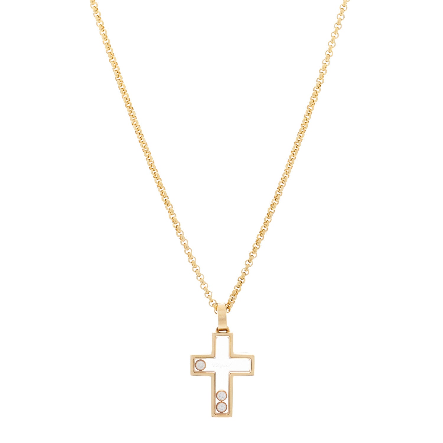 Chopard 18K Yellow Gold Happy Diamonds Cross Pendant Necklace 1 of 5