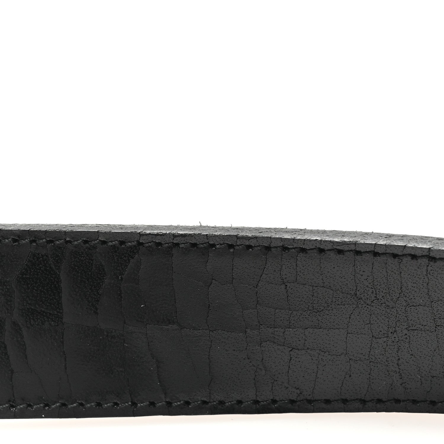 Saint Laurent Vegetable Browny Craquele Monogram Square Buckle Belt 85 34 Black 6 of 6