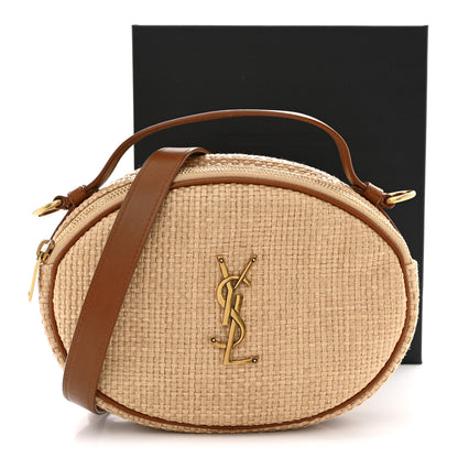 Saint Laurent Raffia Calfskin Round Camera Bag Golden Ecru Brick 11 of 11