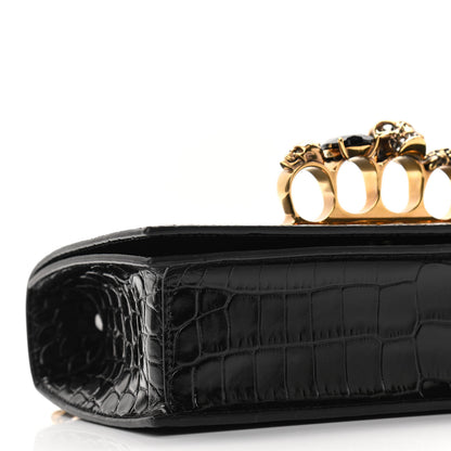 Alexander McQueen Shiny Crocodile Embossed Jeweled Satchel Black 8 of 9