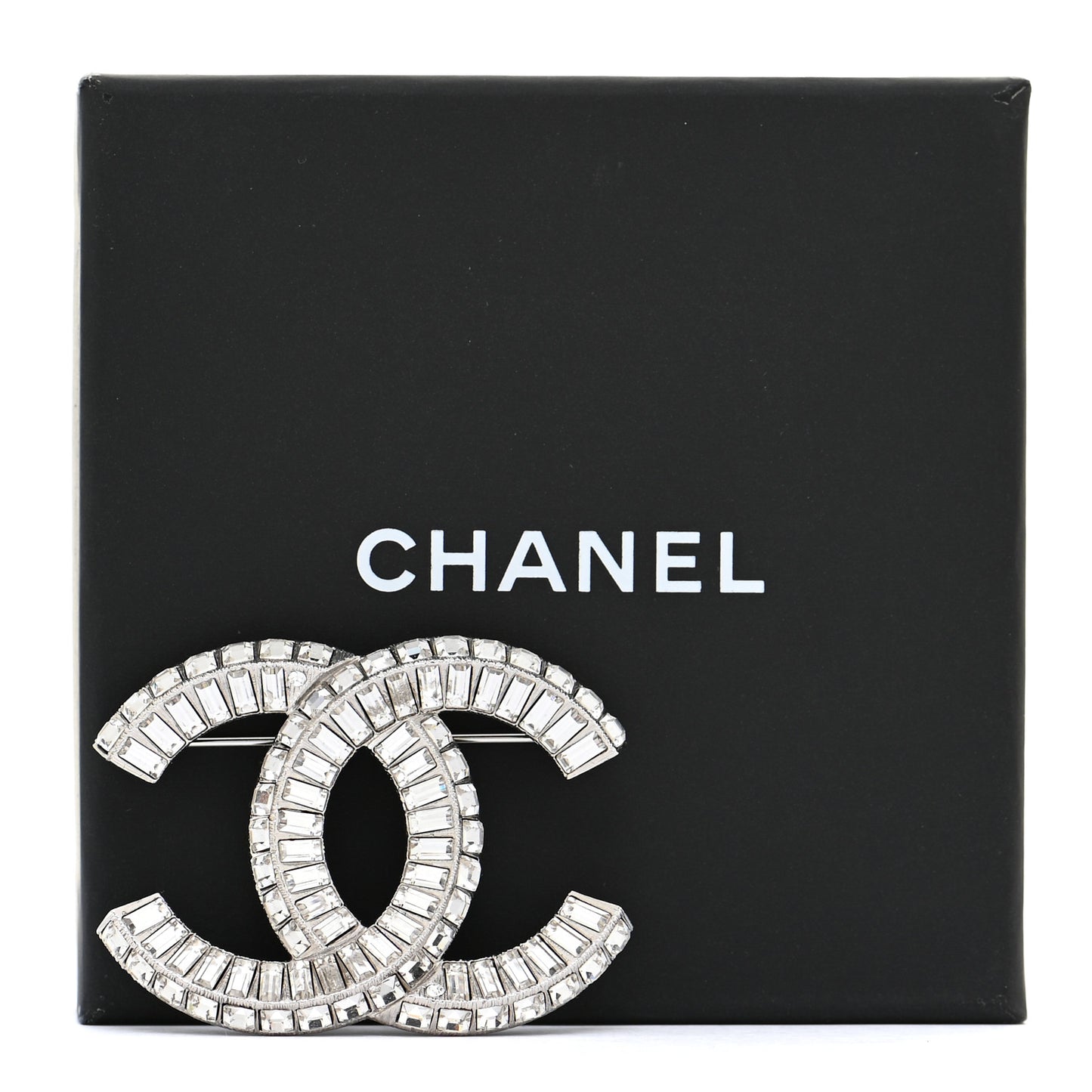 Baguette Crystal CC Brooch Silver