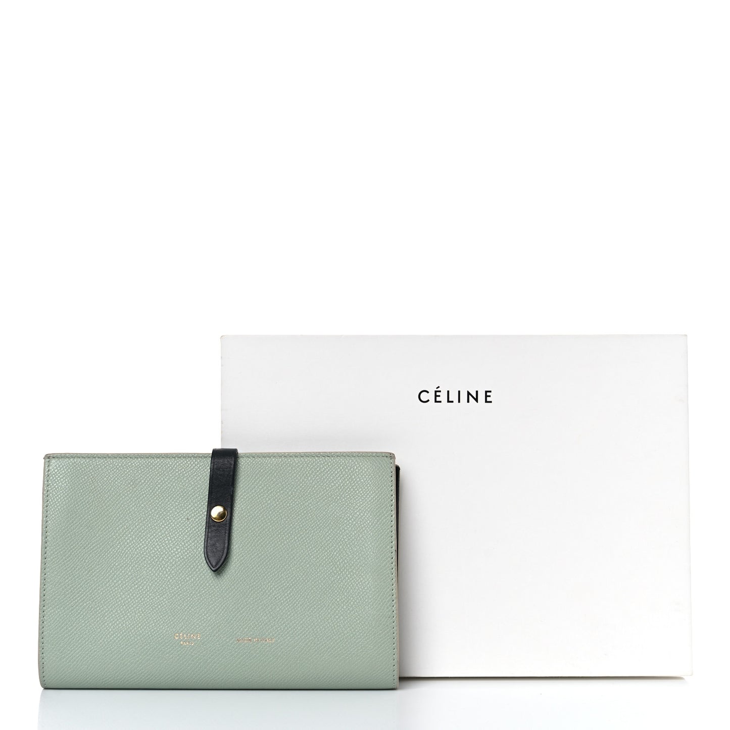 Grained Calfskin Large Multifunction Strap Wallet Pistachio