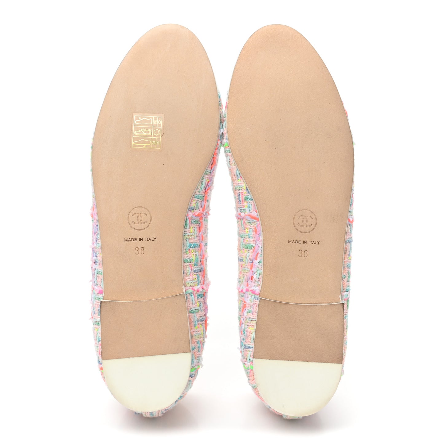Tweed Patent Cap Toe Ballerina Flats 38 Pink White